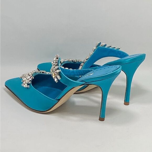 Manolo Blahnik Lurum 90 Embellished Satin Mules size 39.5 - Picture 8 of 12